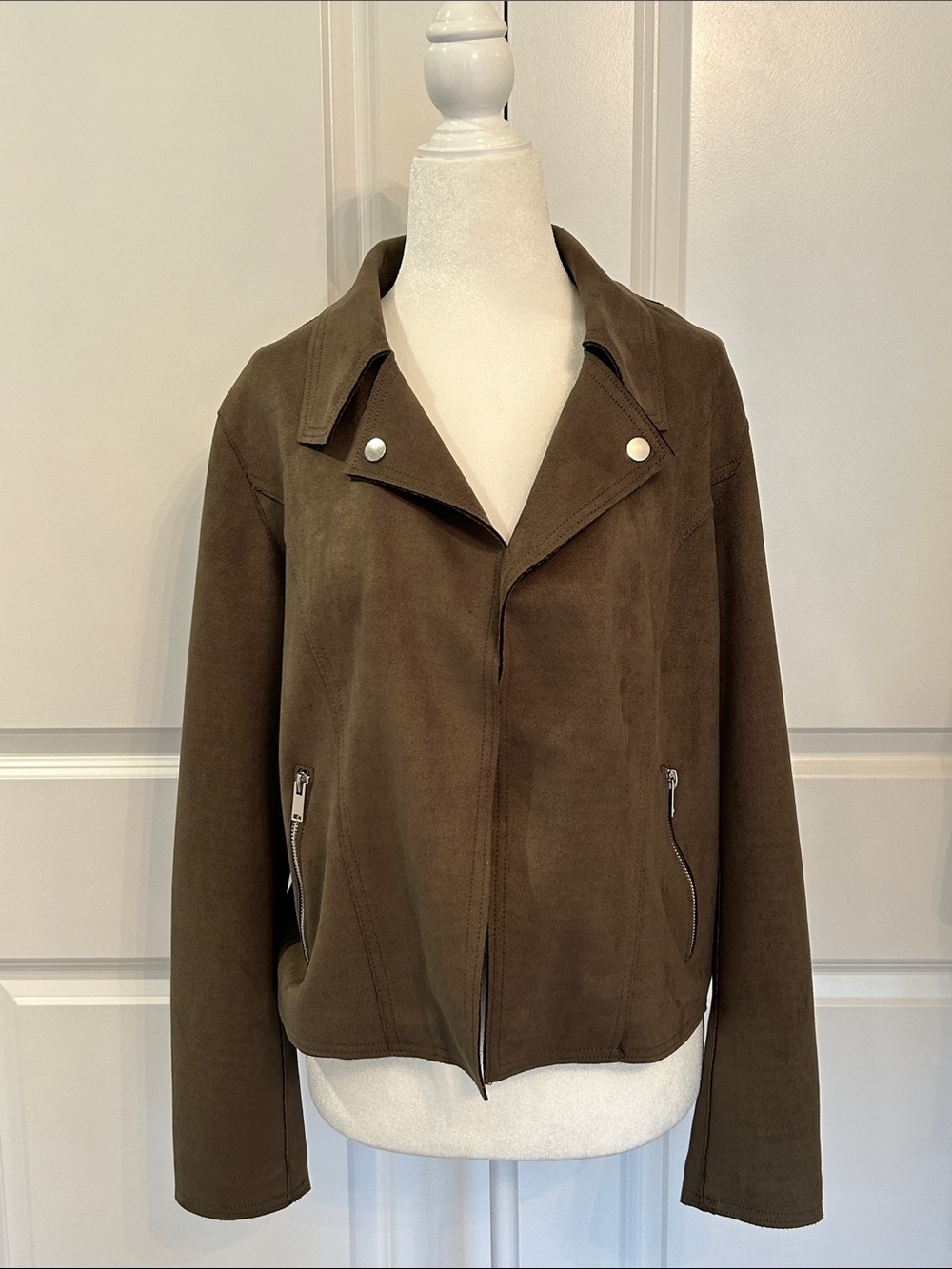 Philosophy Olive Green Suede Moto Jacket